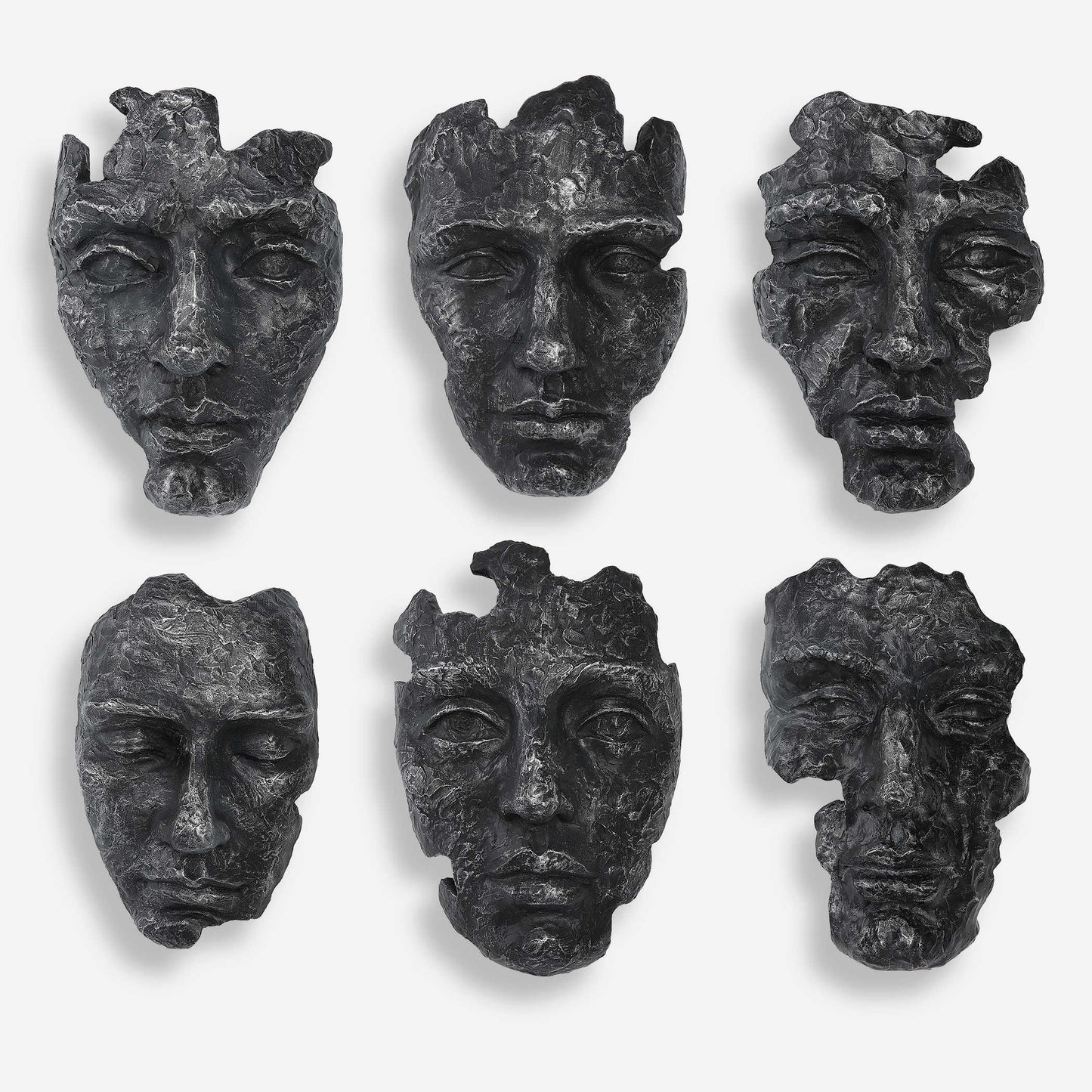 Faces Wall Decor, Gray, S/6