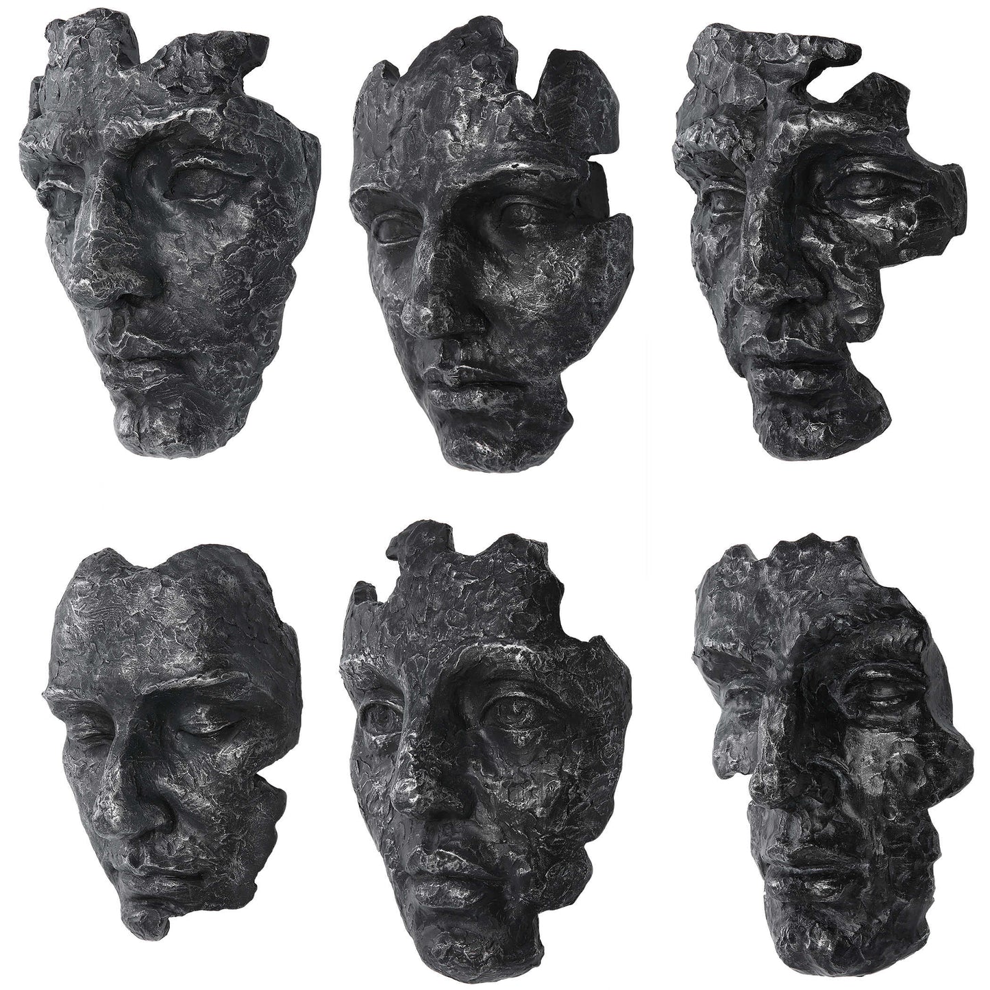 Faces Wall Decor, Gray, S/6