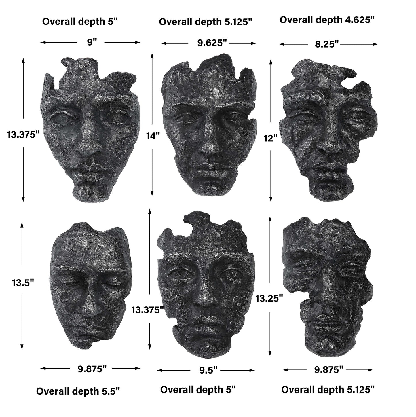 Faces Wall Decor, Gray, S/6