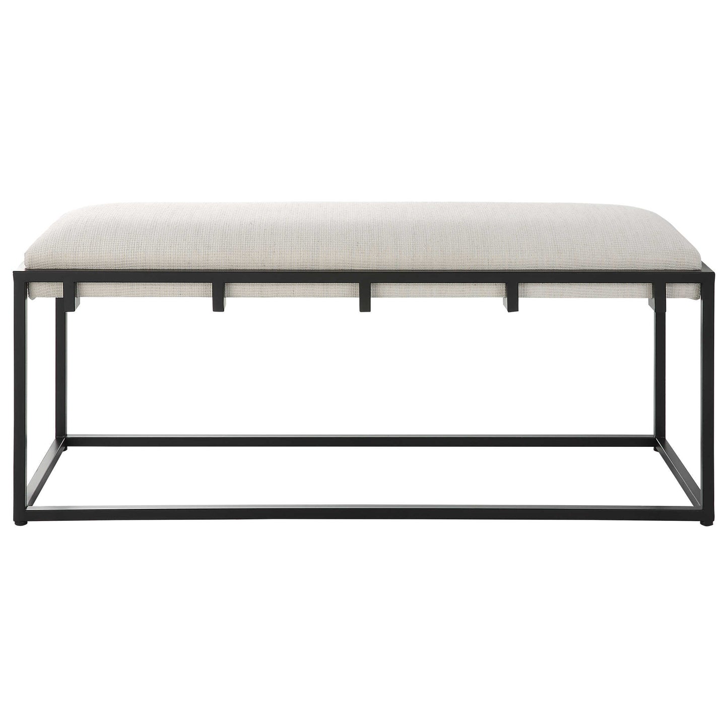 Upholstered Entryway Bench - Black Frame, White Cushion, Modern Style