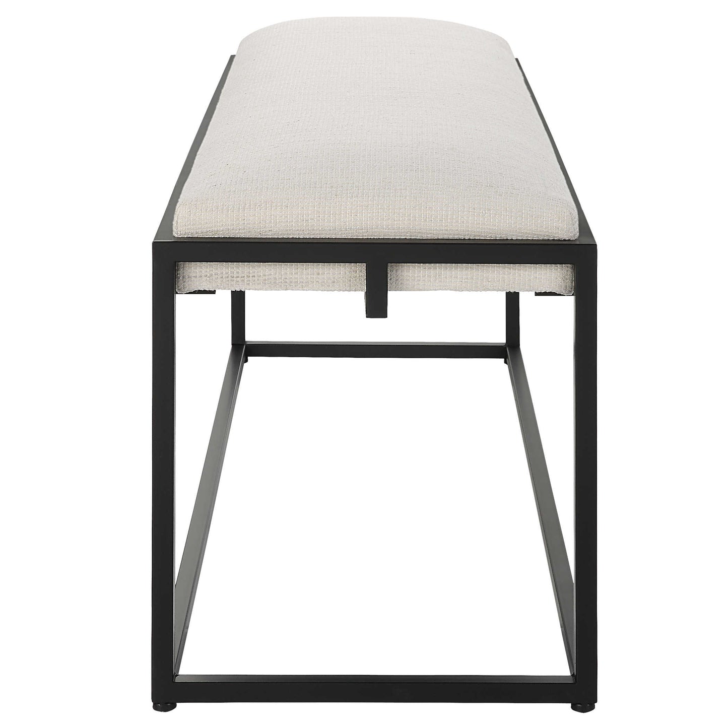 Upholstered Entryway Bench - Black Frame, White Cushion, Modern Style