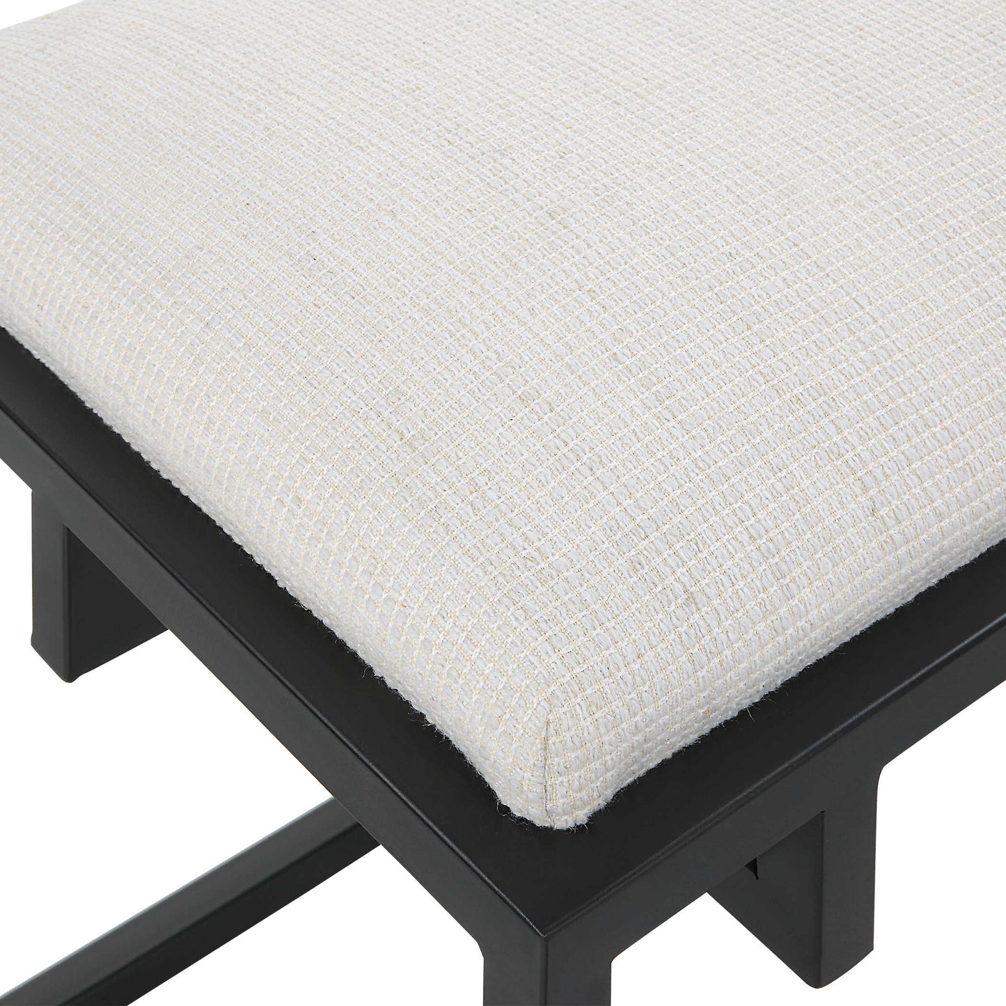 Upholstered Entryway Bench - Black Frame, White Cushion, Modern Style