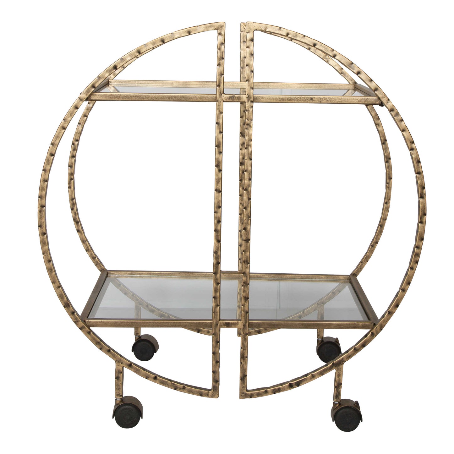 1950s Bar Cart | Antique Gold Finish | Hammered Iron