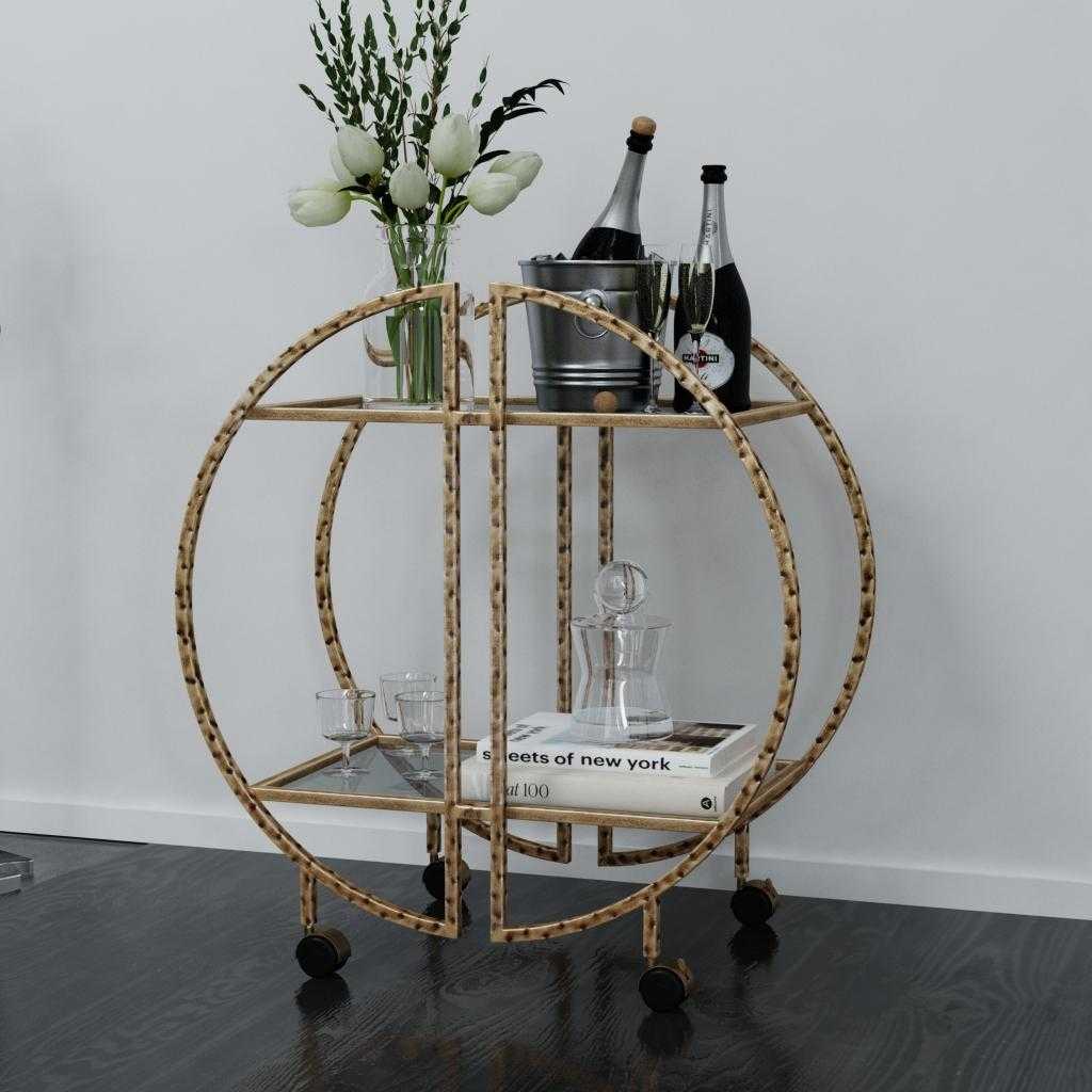 1950s Bar Cart | Antique Gold Finish | Hammered Iron