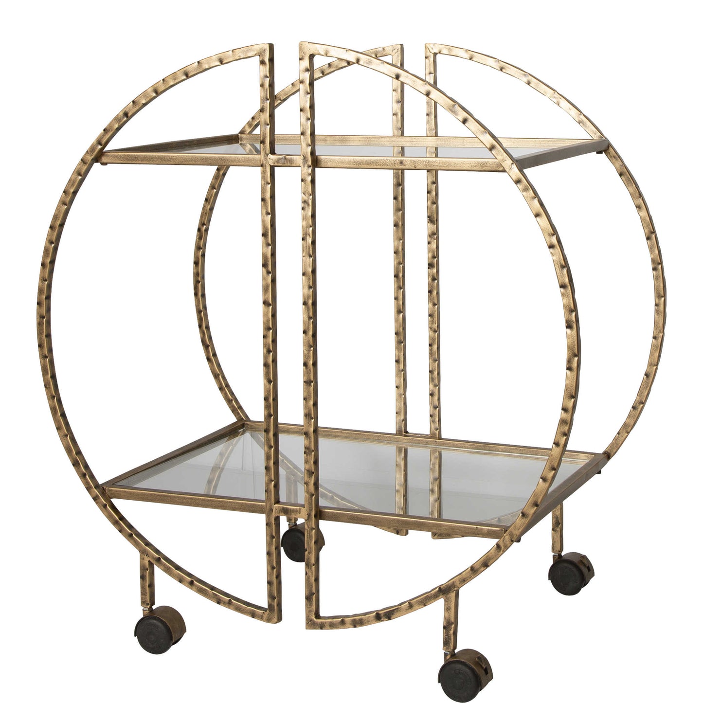 1950s Bar Cart | Antique Gold Finish | Hammered Iron