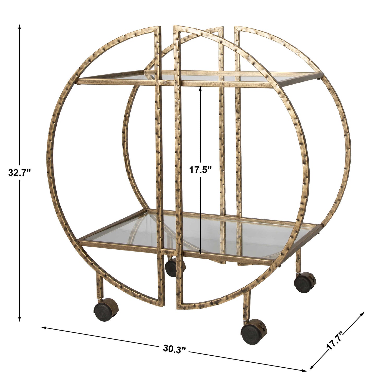 1950s Bar Cart | Antique Gold Finish | Hammered Iron