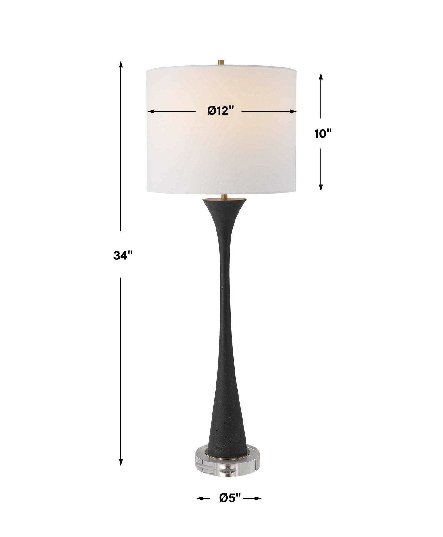 Black Buffet Lamp with Crystal Base and Brass Accents
