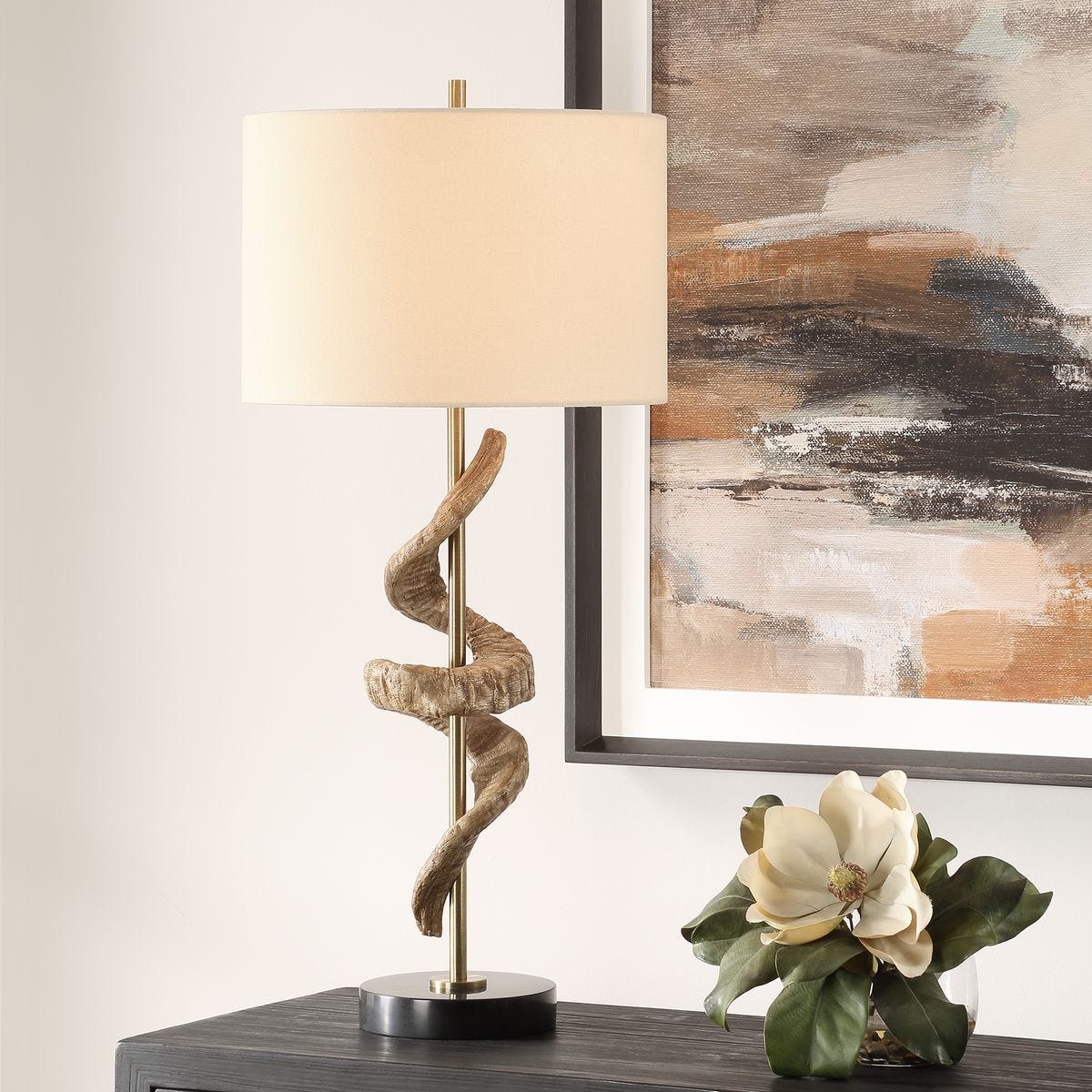 Sculptural Brass Table Lamp, Marble Base