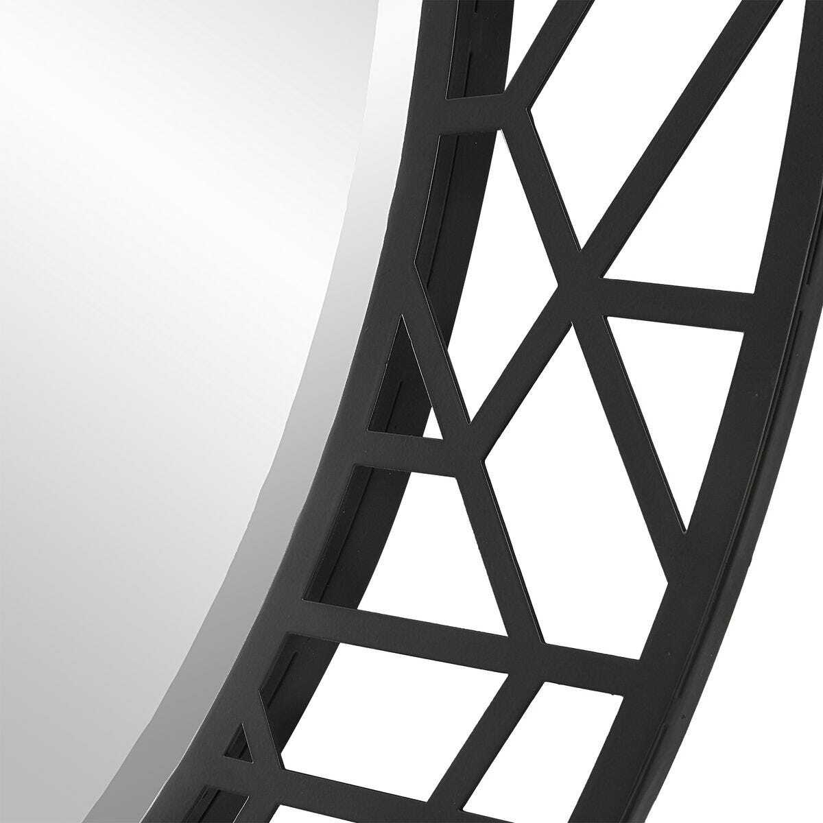 Black geometric wall mirror with a white background