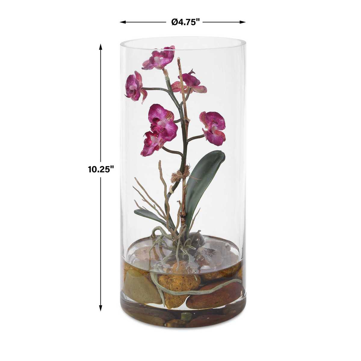 Fuchsia faux orchid on a console