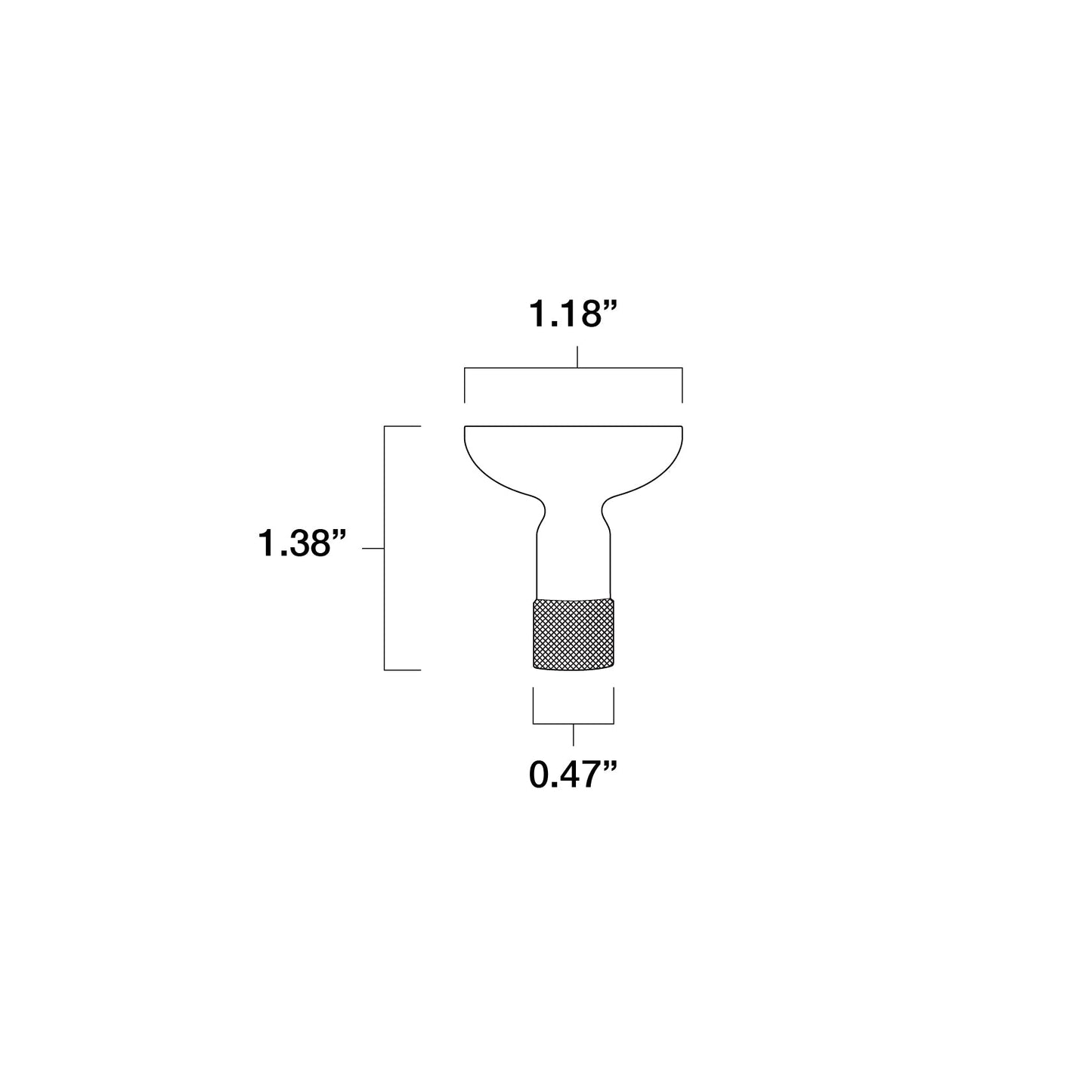 Technical drawing of a knob component with dimensions labeled