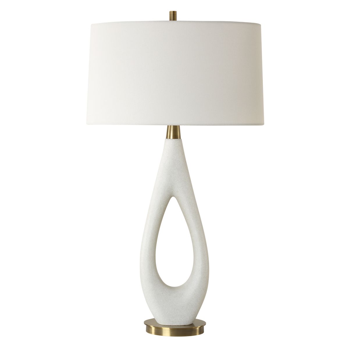 White table lamp with a gold base on a white background
