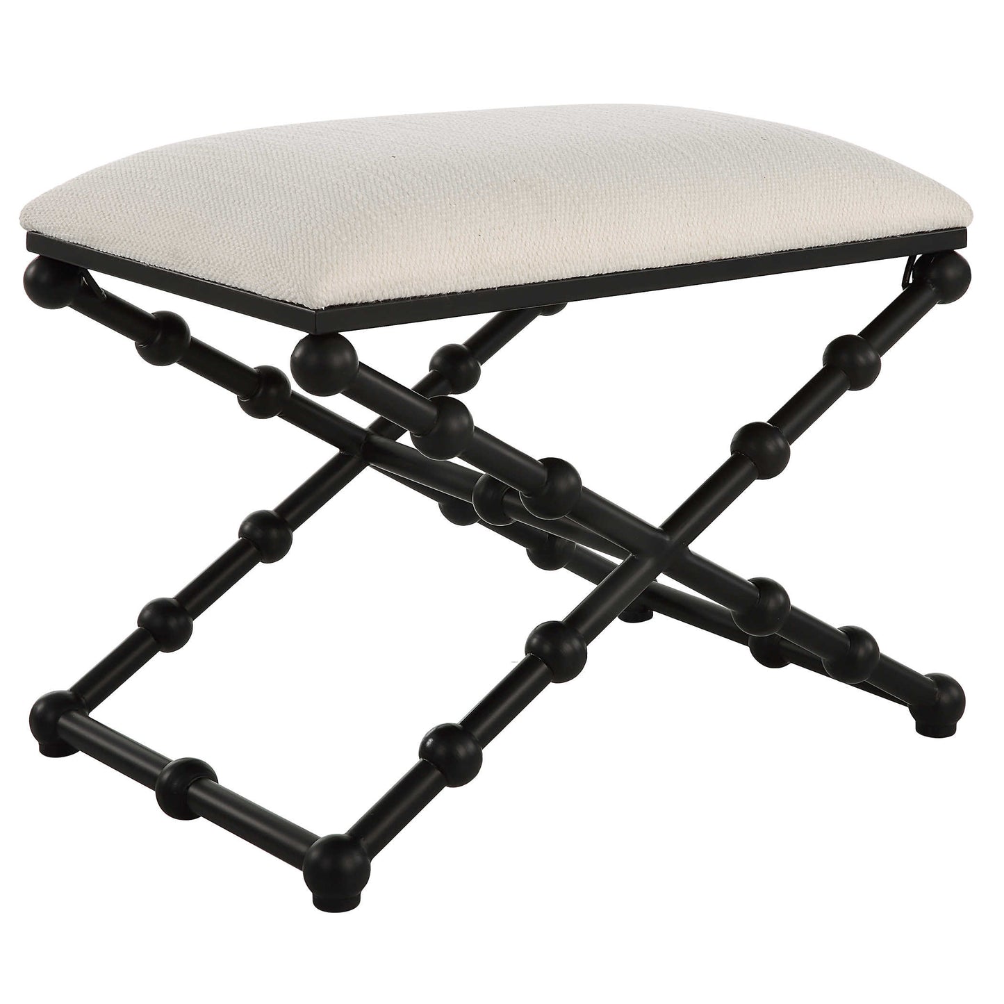 Black contemporary stool with white cushion.