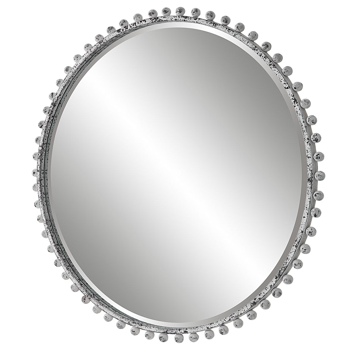 Angled Distressed Round Mirror.