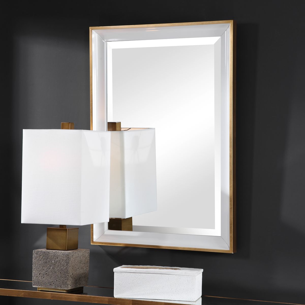 Gold Rectangular Mirror at an Angle.