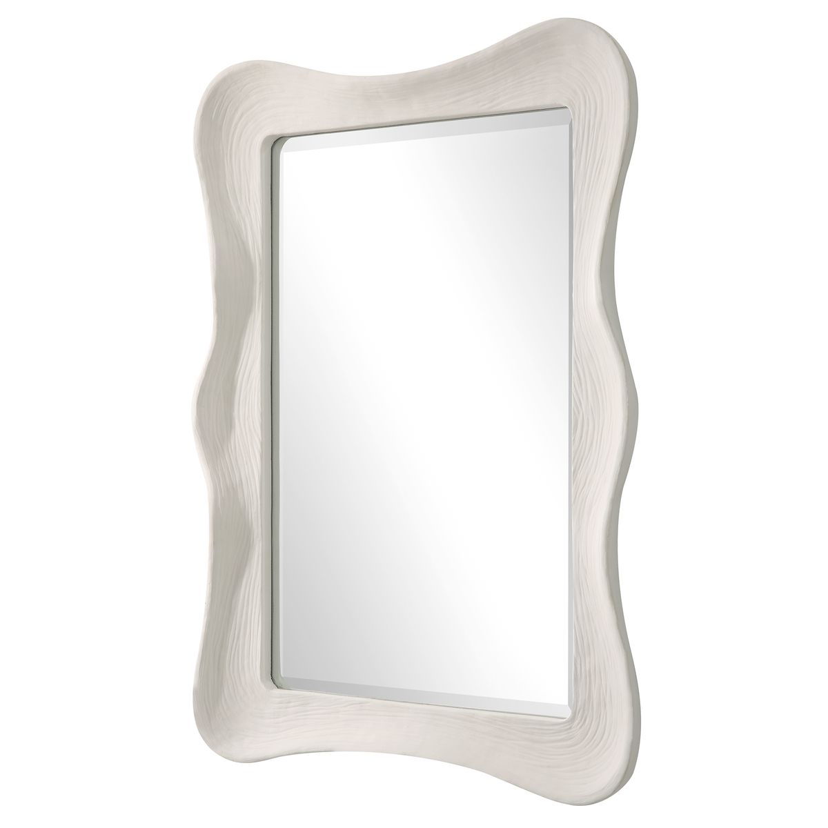 Angled white wavy mirror.