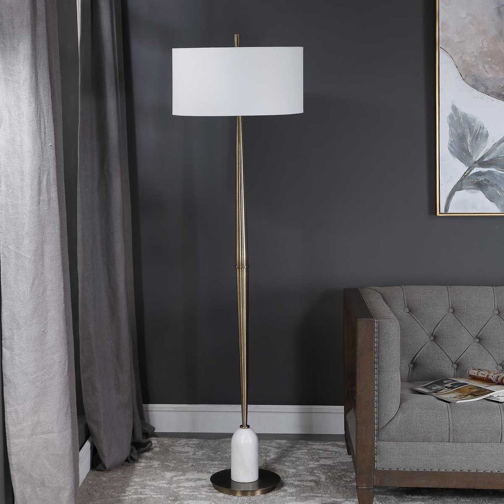 Antique Brass with Marble Base Floor Lamp.