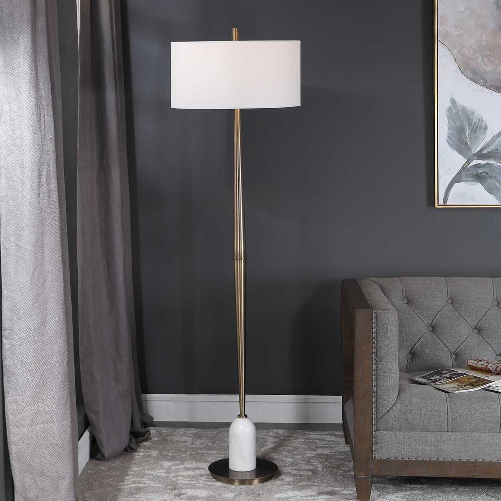 Antique Brass Floor Lamp with Marble Base.
