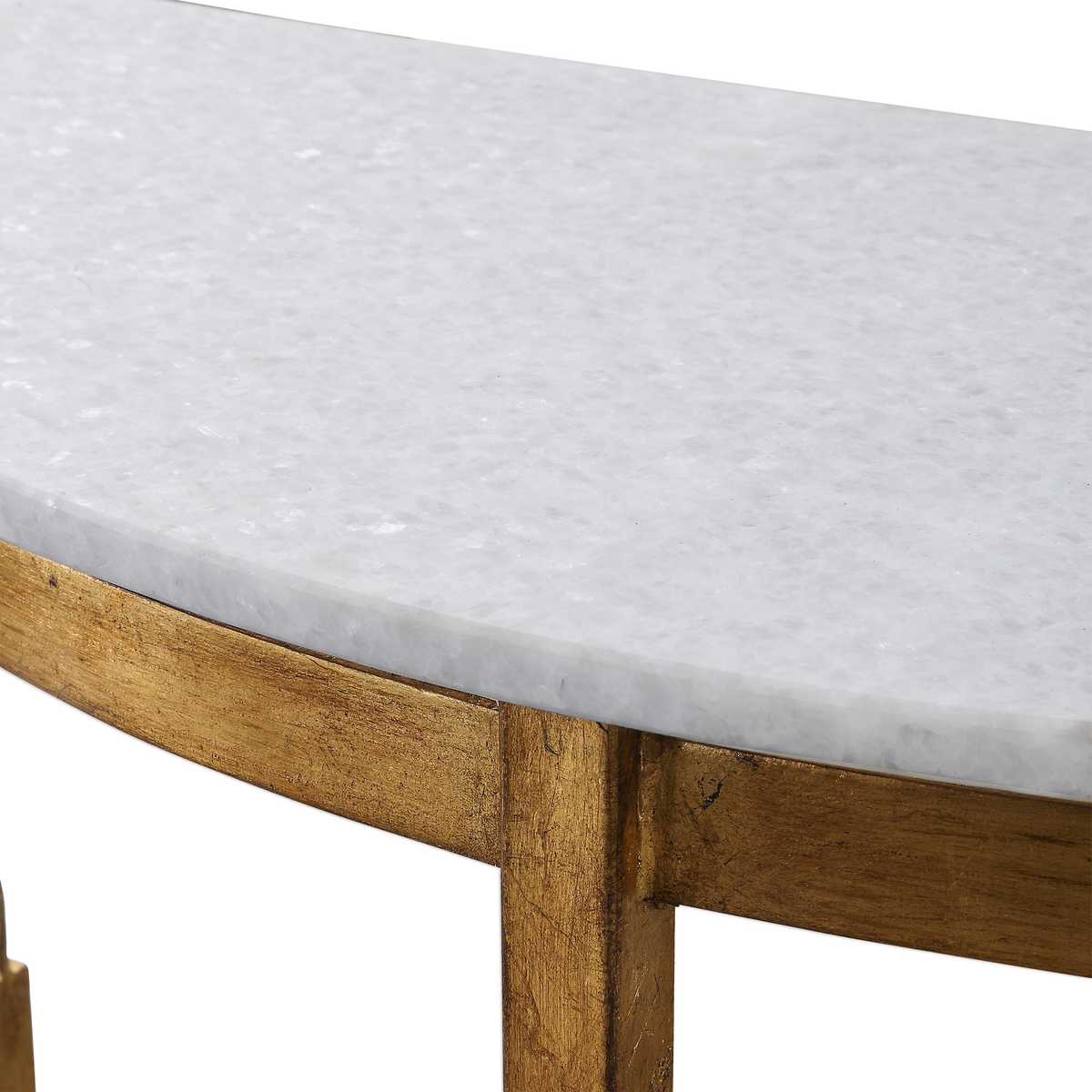 Close-up of a wooden table with a marble-like surface