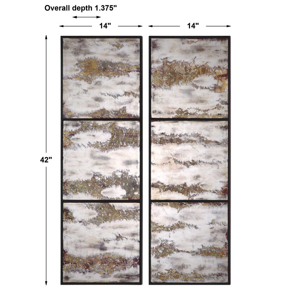 Decorative wall art with a textured design and dimensions on a white background