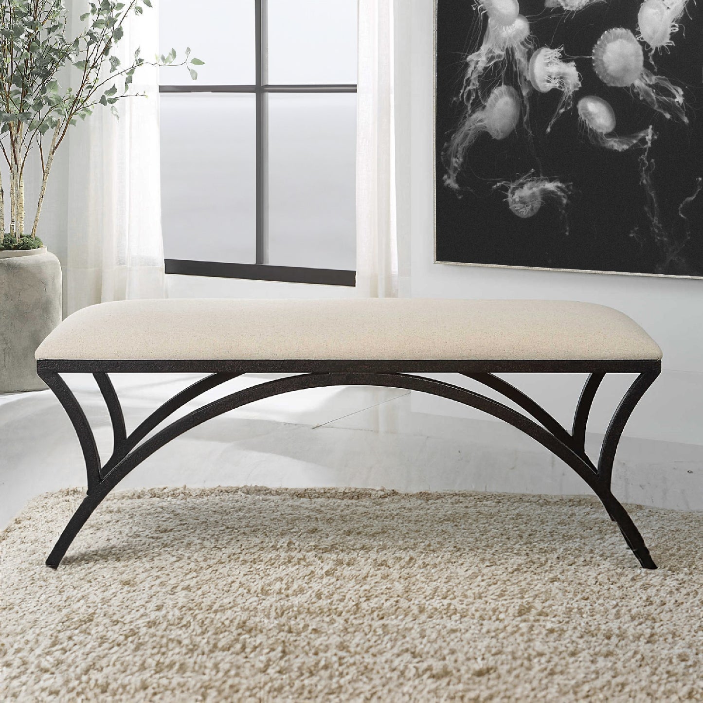 Arched White Bench