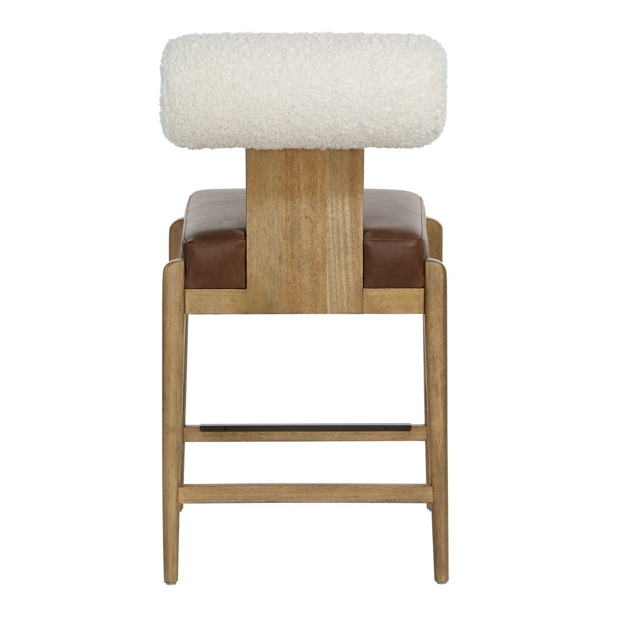 Wood and shear counter stool with leather cushion.