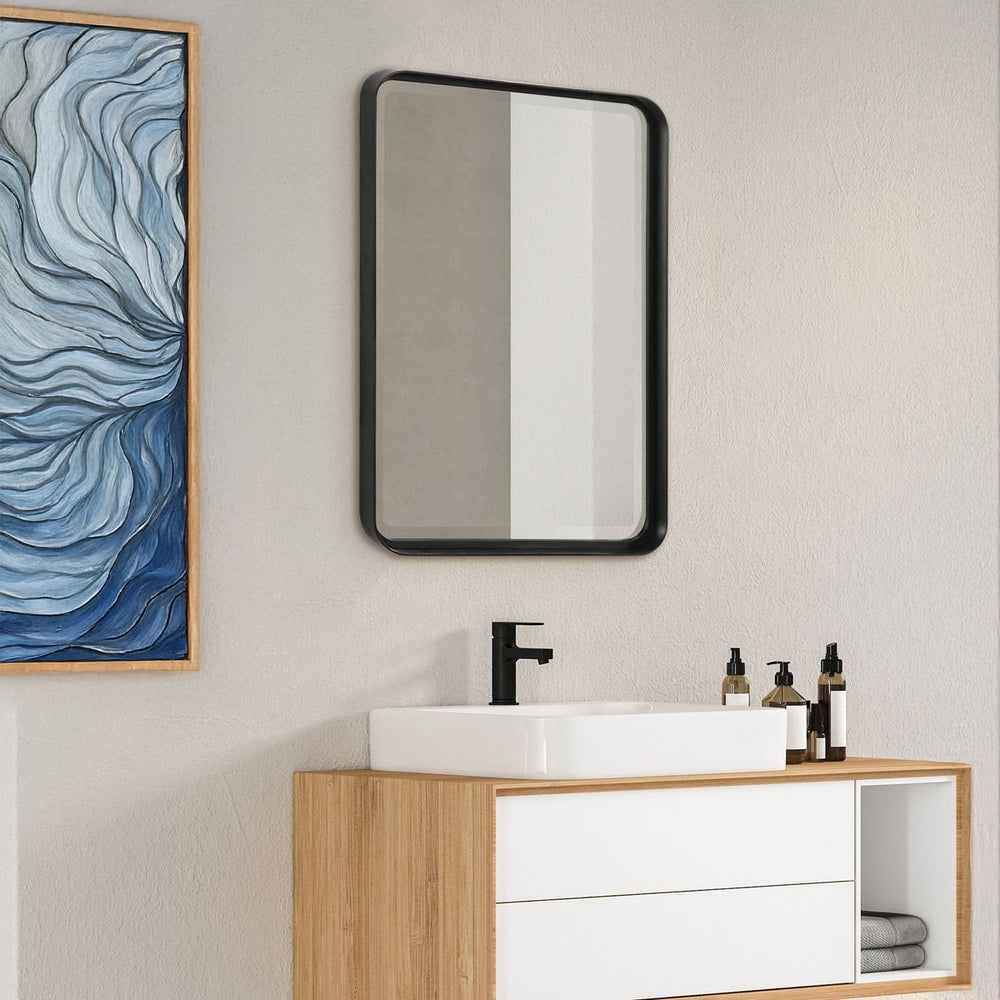 Black Vanity Mirror - Rounded Corners, Bevelled Edge