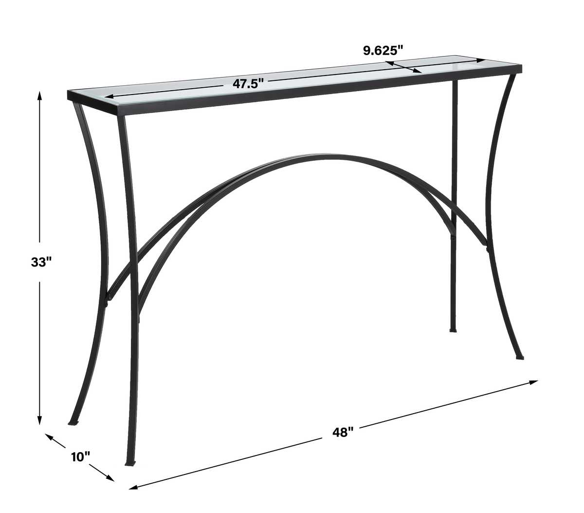 Black and glass console table.