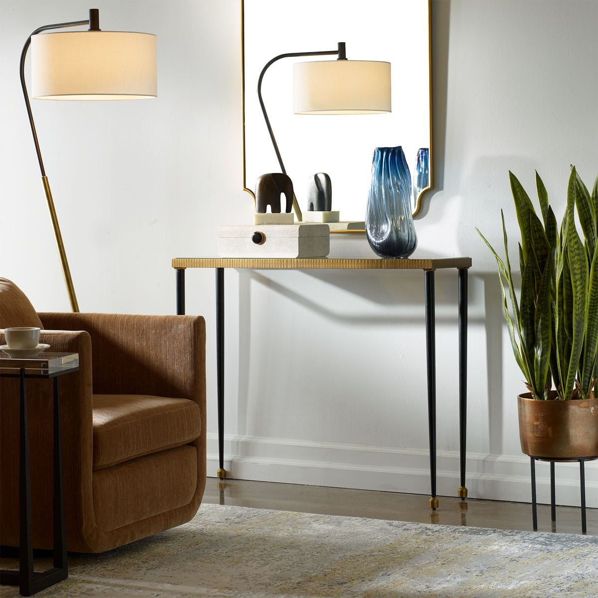 Black and gold console table.