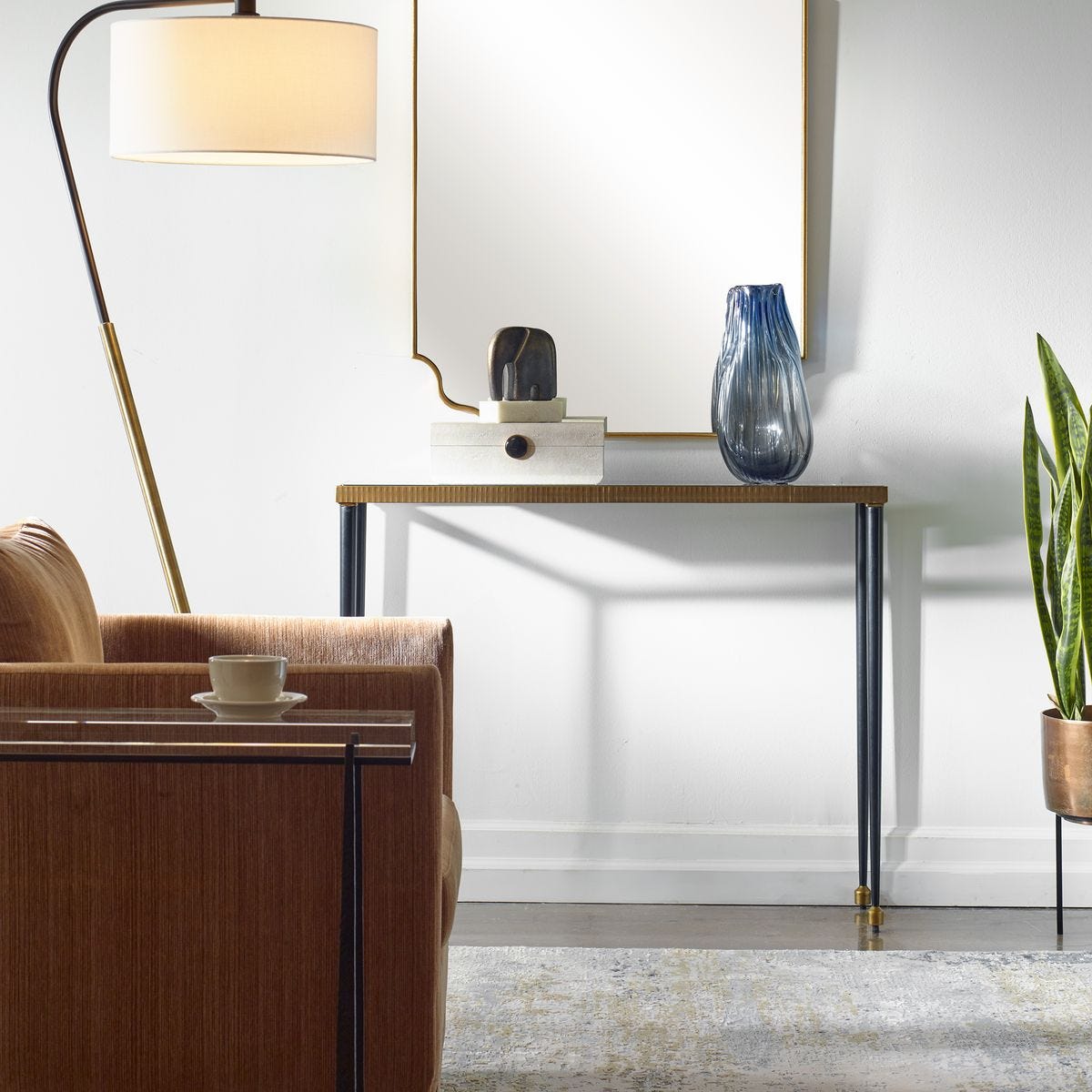 Black and gold console table.
