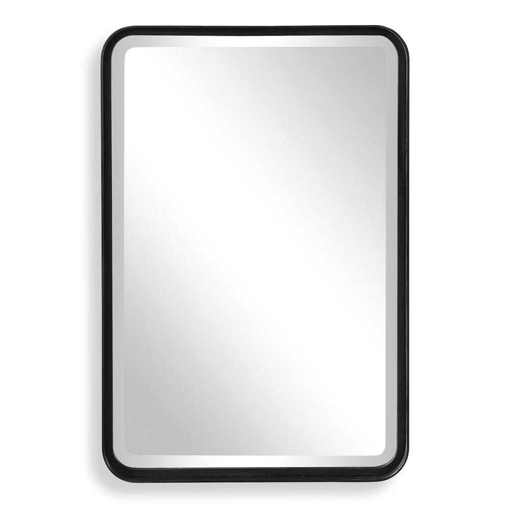 Rectangular mirror with a black frame on a white background