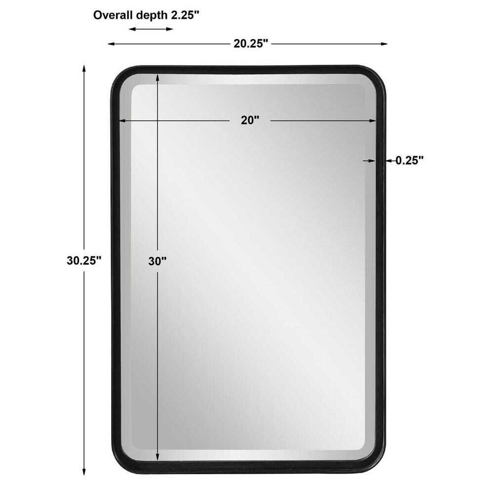 Measurement chart of a rectangular mirror with dimensions labeled