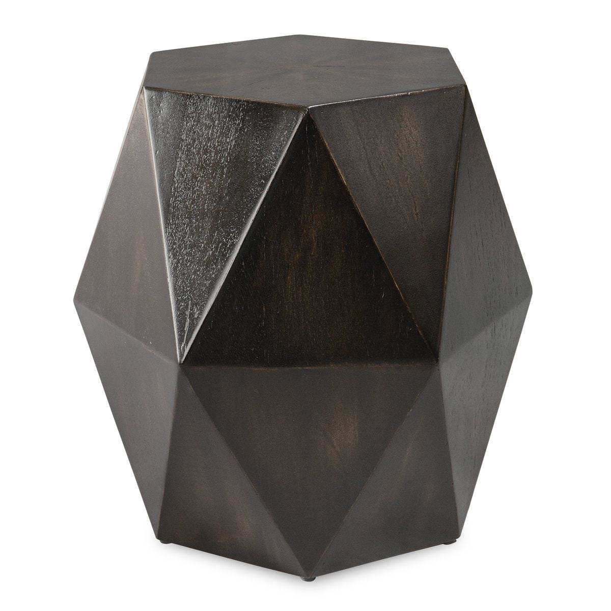 Geometric dark metal side table on a white background