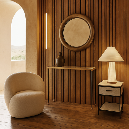 Black and gold console table.