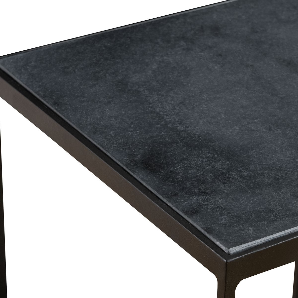 Rectangular table with a dark gray surface on a white background