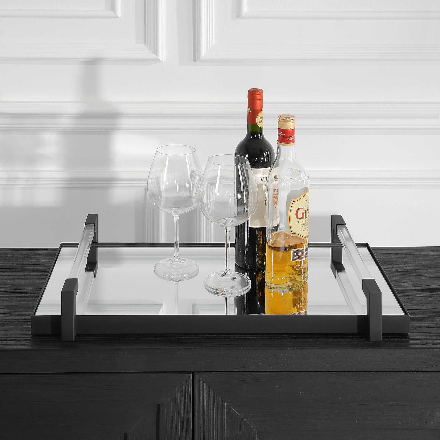 Black mirror coffee table tray.