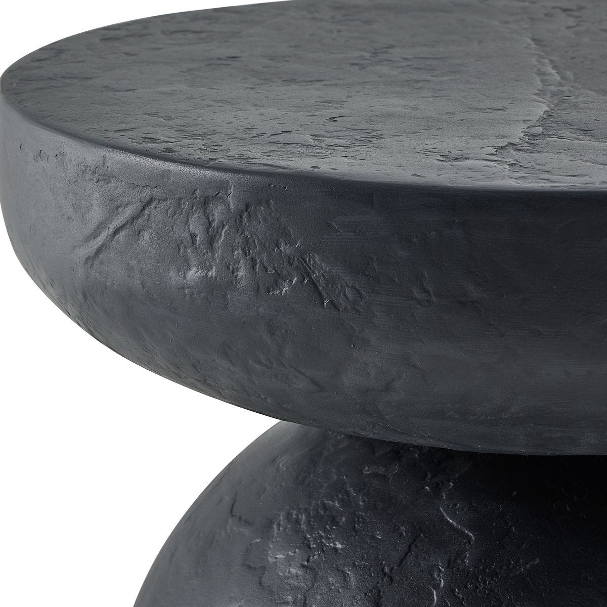 Dark gray textured round table on a white background
