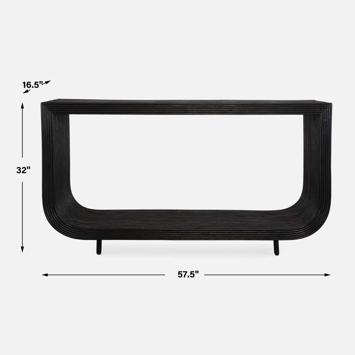 Black rattan console table.