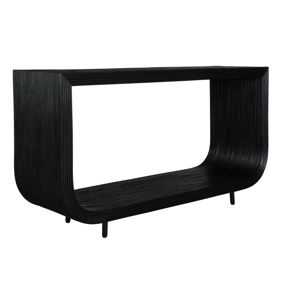 Black rattan console table.