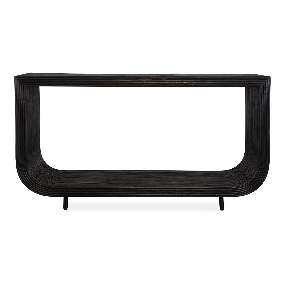 Black rattan console table.