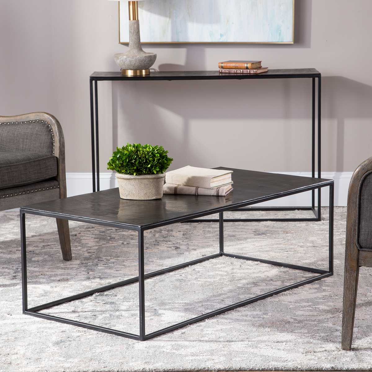 Black rectangle coffee table.
