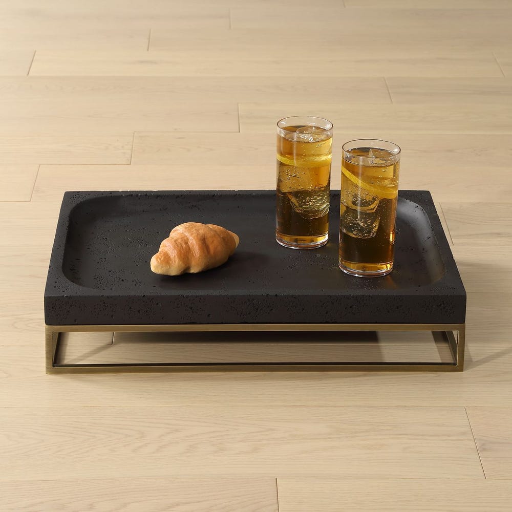 Black Stone Tray with Gold Base.