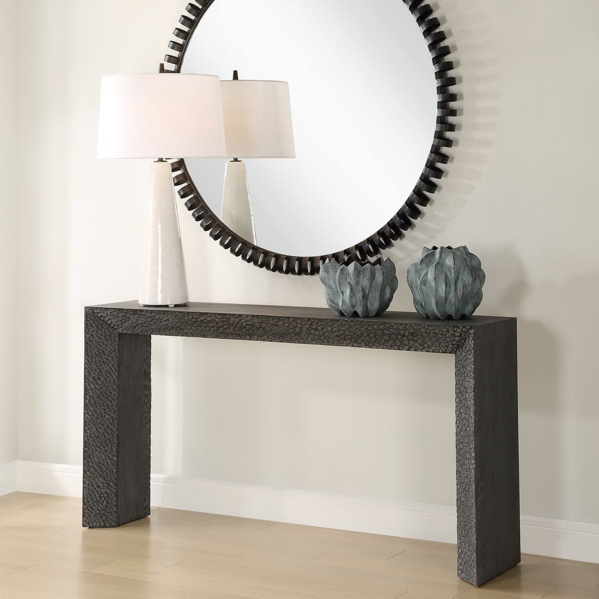 Black wood console table.