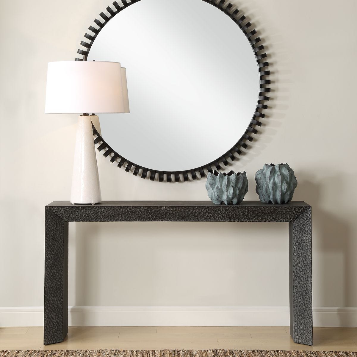 Black wood console table.