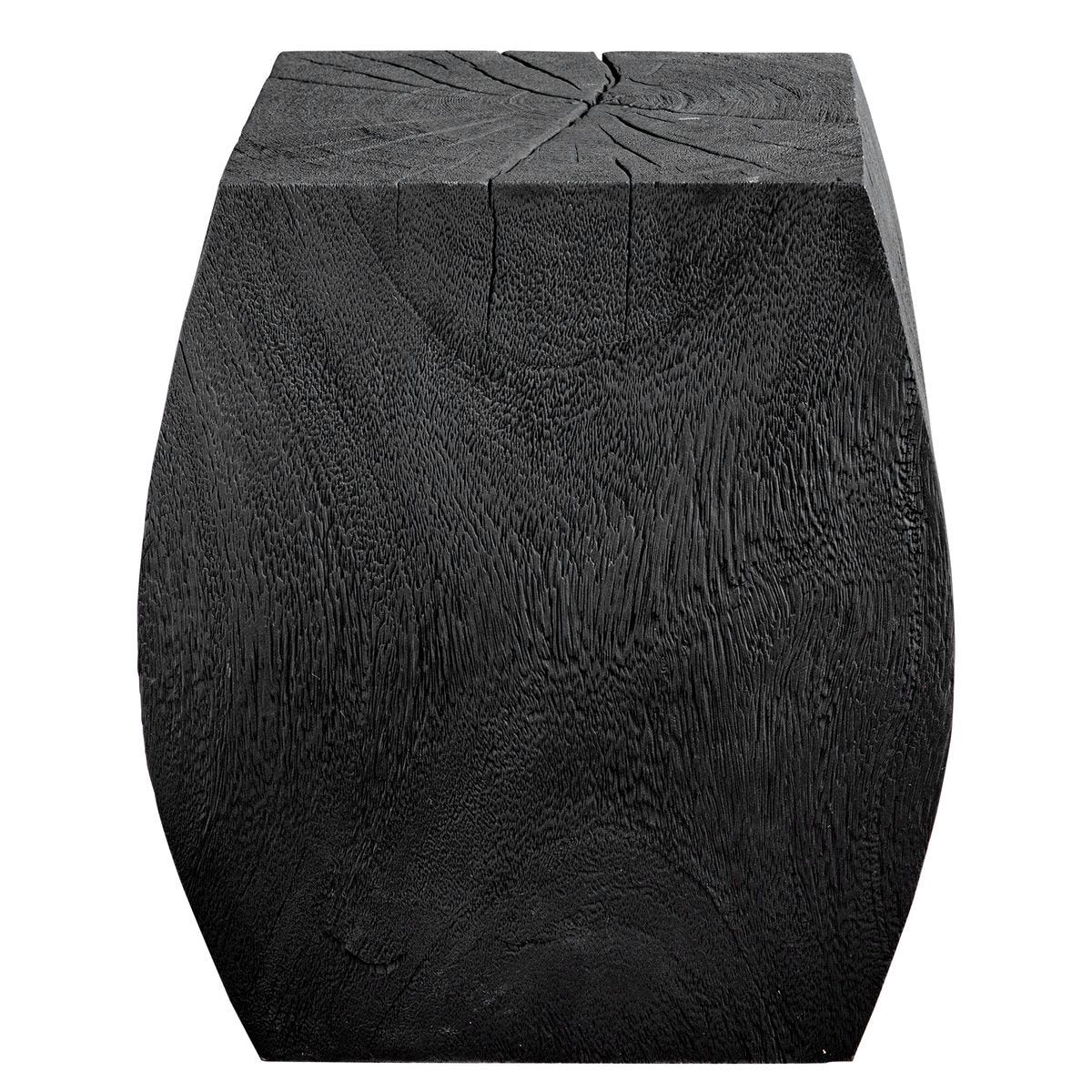 Textured black side table on a white background