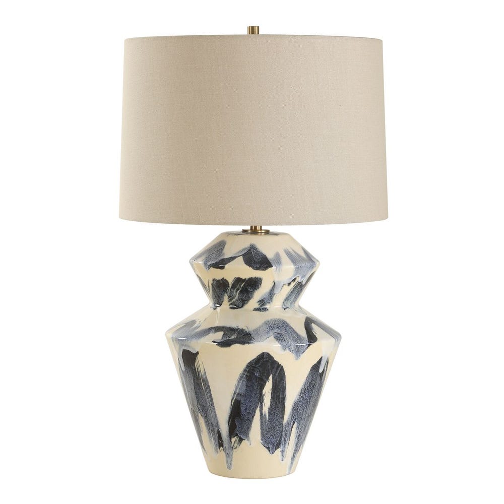 Blue and white lamp.