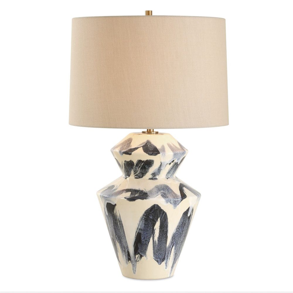 Blue and white ceramic table lamp.