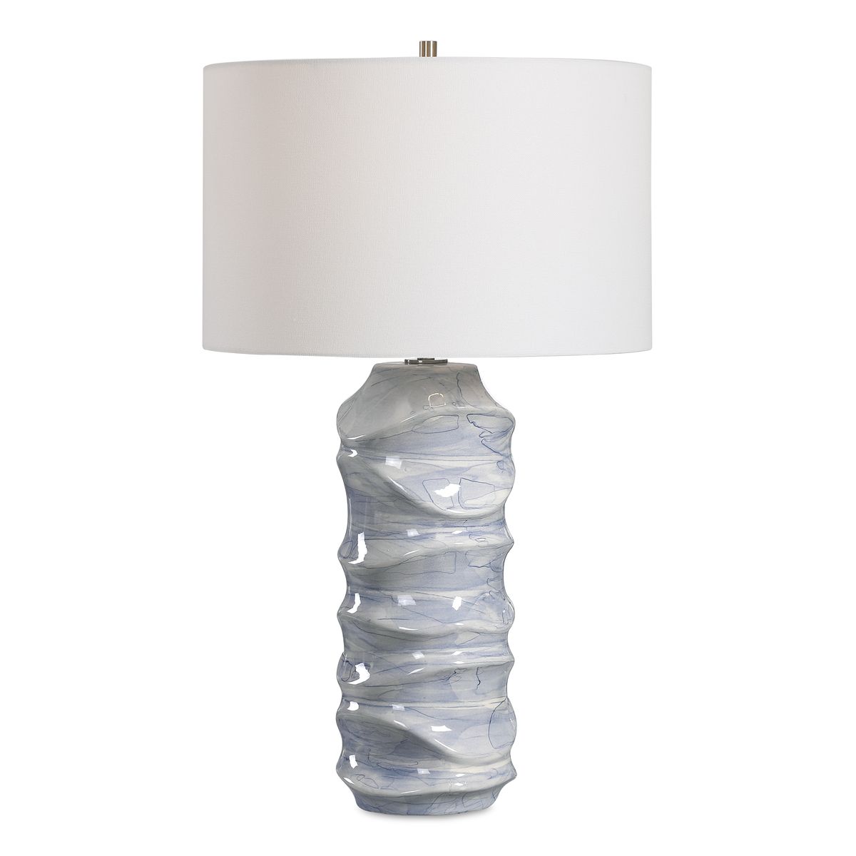 Blue and white ceramic table lamp.