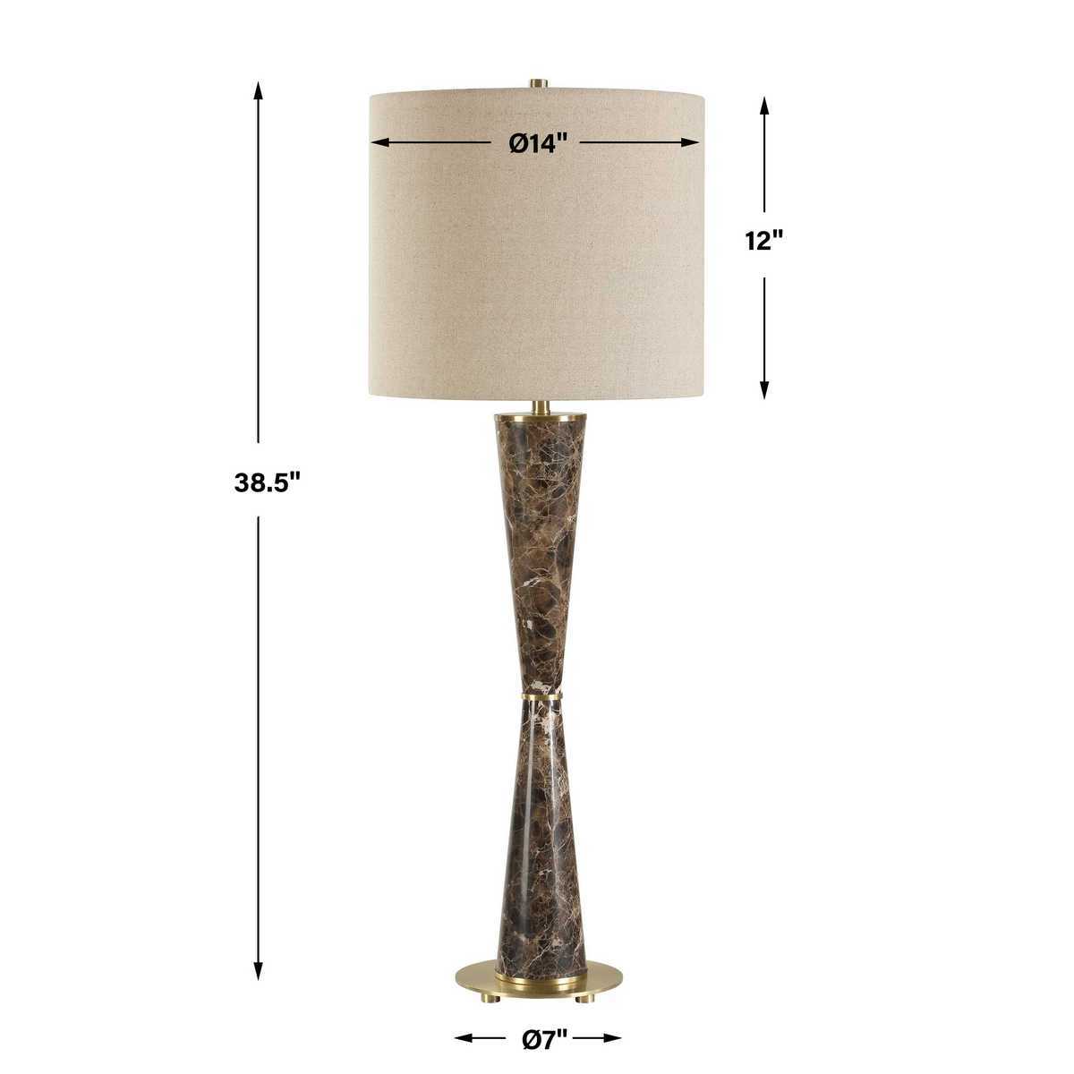 Table lamp with dimensions on a white background