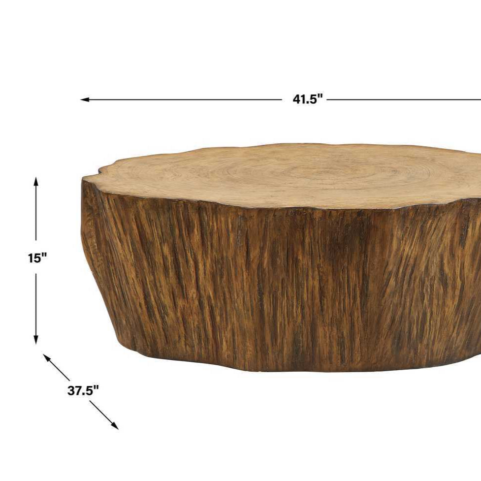 Wooden coffee table with dimensions on a white background